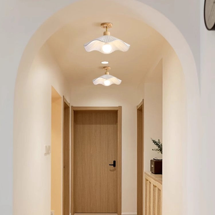 PLH NORDIC Creamy Petal Cloth Corridor Ceiling Light with E27 Tri Tone Light Bulb