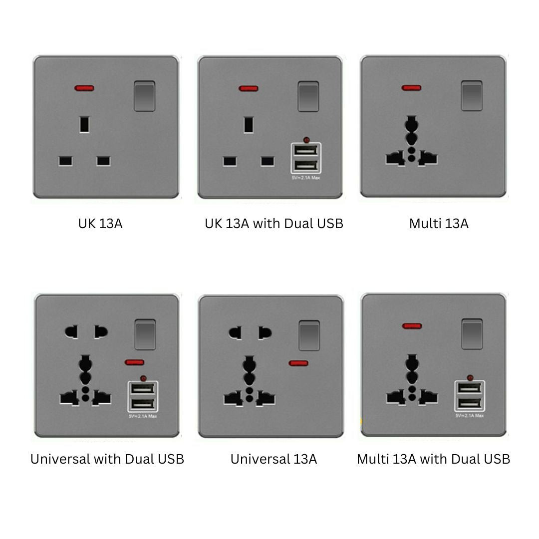 PLH Universal Multi-Purpose Power Socket Grey