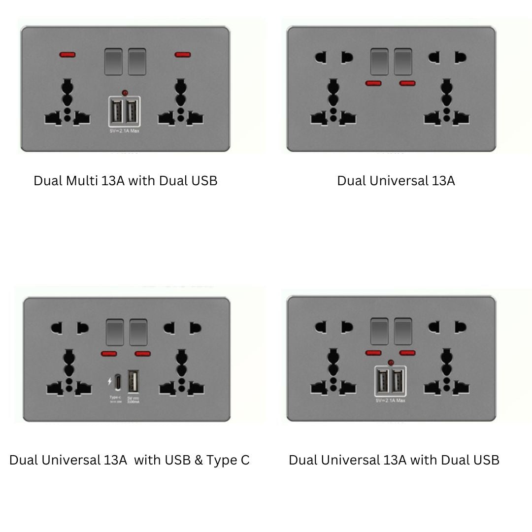 PLH Universal Multi-Purpose Power Socket Grey
