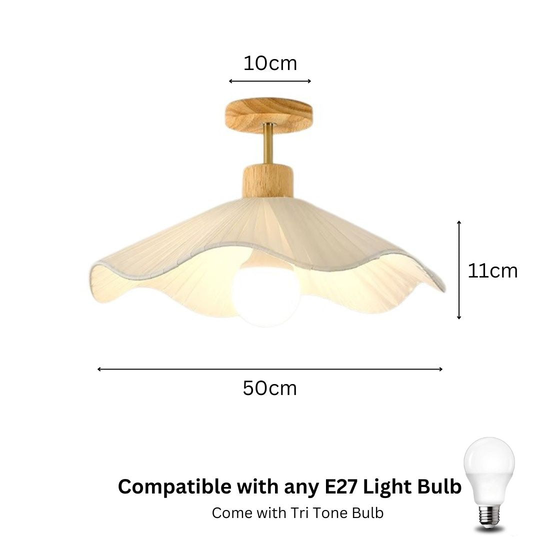 PLH NORDIC Creamy Petal Cloth Corridor Ceiling Light with E27 Tri Tone Light Bulb