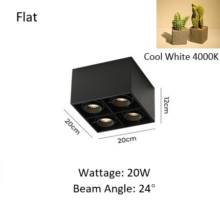 PLH Square 4 Head Trunk Surface Mount Ceiling Spotlight with Aperture and Angle Adjustment