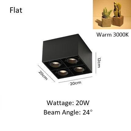 PLH Square 4 Head Trunk Surface Mount Ceiling Spotlight with Aperture and Angle Adjustment