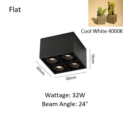 PLH Square 4 Head Trunk Surface Mount Ceiling Spotlight with Aperture and Angle Adjustment