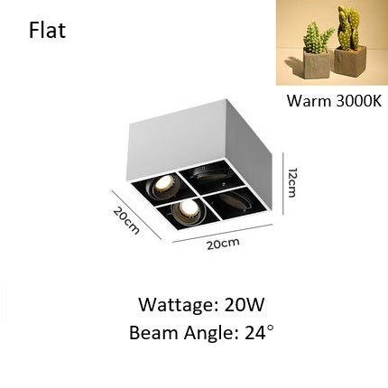 PLH Square 4 Head Trunk Surface Mount Ceiling Spotlight with Aperture and Angle Adjustment