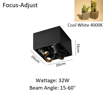 PLH Square 4 Head Trunk Surface Mount Ceiling Spotlight with Aperture and Angle Adjustment