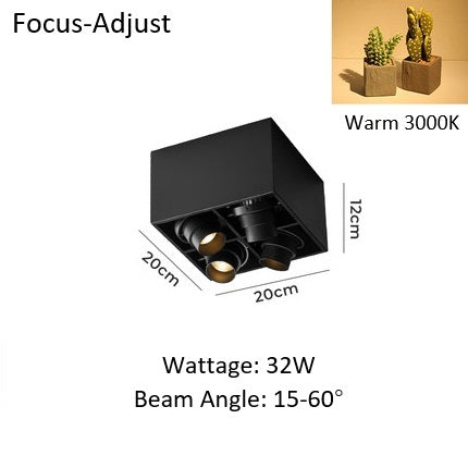 PLH Square 4 Head Trunk Surface Mount Ceiling Spotlight with Aperture and Angle Adjustment