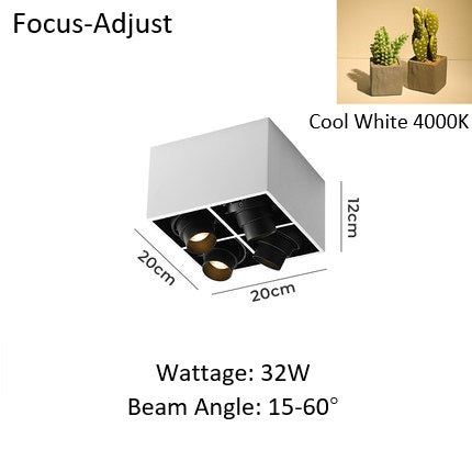 PLH Square 4 Head Trunk Surface Mount Ceiling Spotlight with Aperture and Angle Adjustment