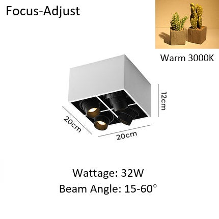 PLH Square 4 Head Trunk Surface Mount Ceiling Spotlight with Aperture and Angle Adjustment