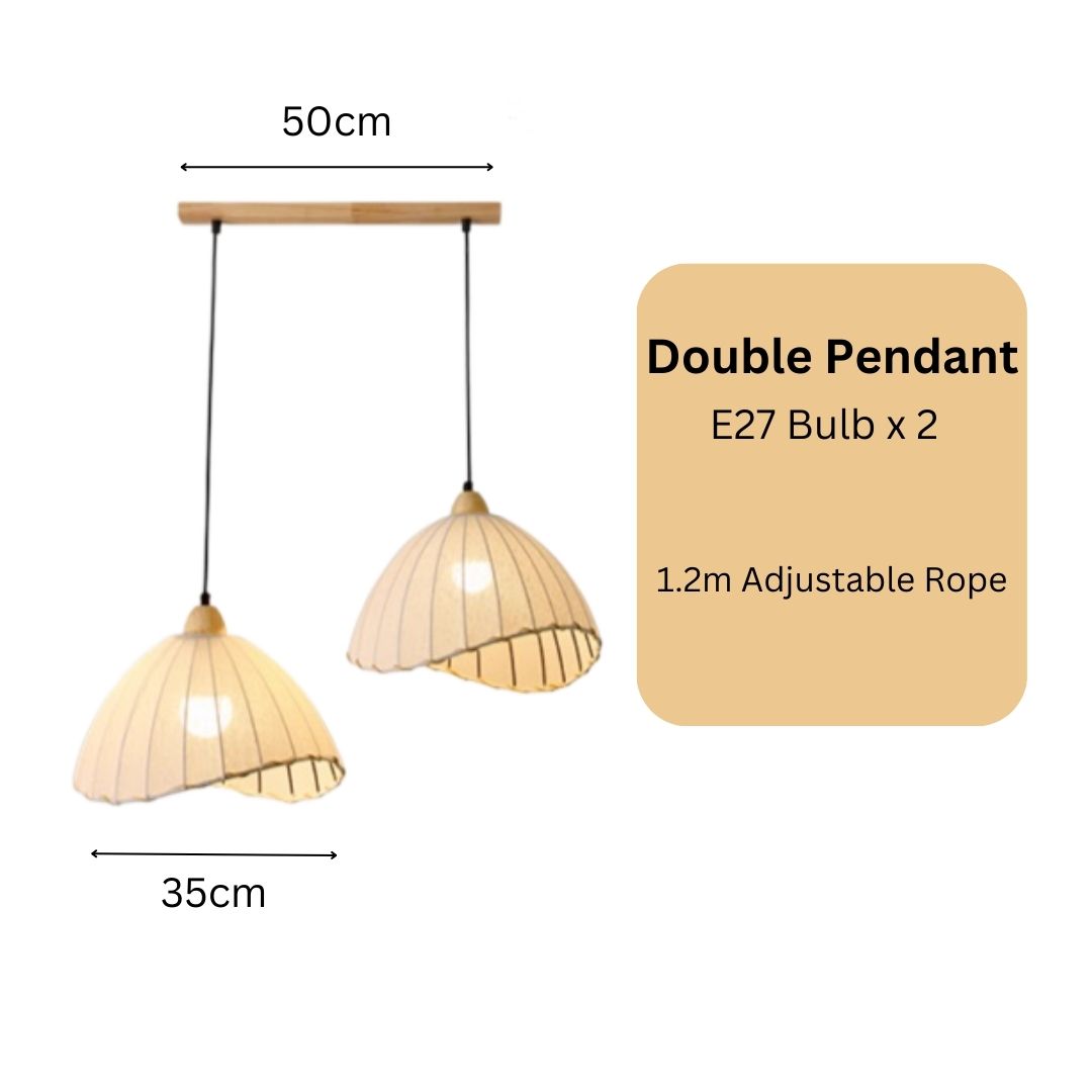 PLH Japanese Retro Rattan Wabi-Sabi Style Pendant Light with E27 Tri Tone Bulb