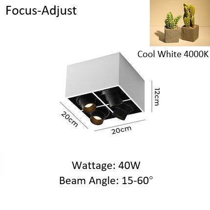 PLH Square 4 Head Trunk Surface Mount Ceiling Spotlight with Aperture and Angle Adjustment
