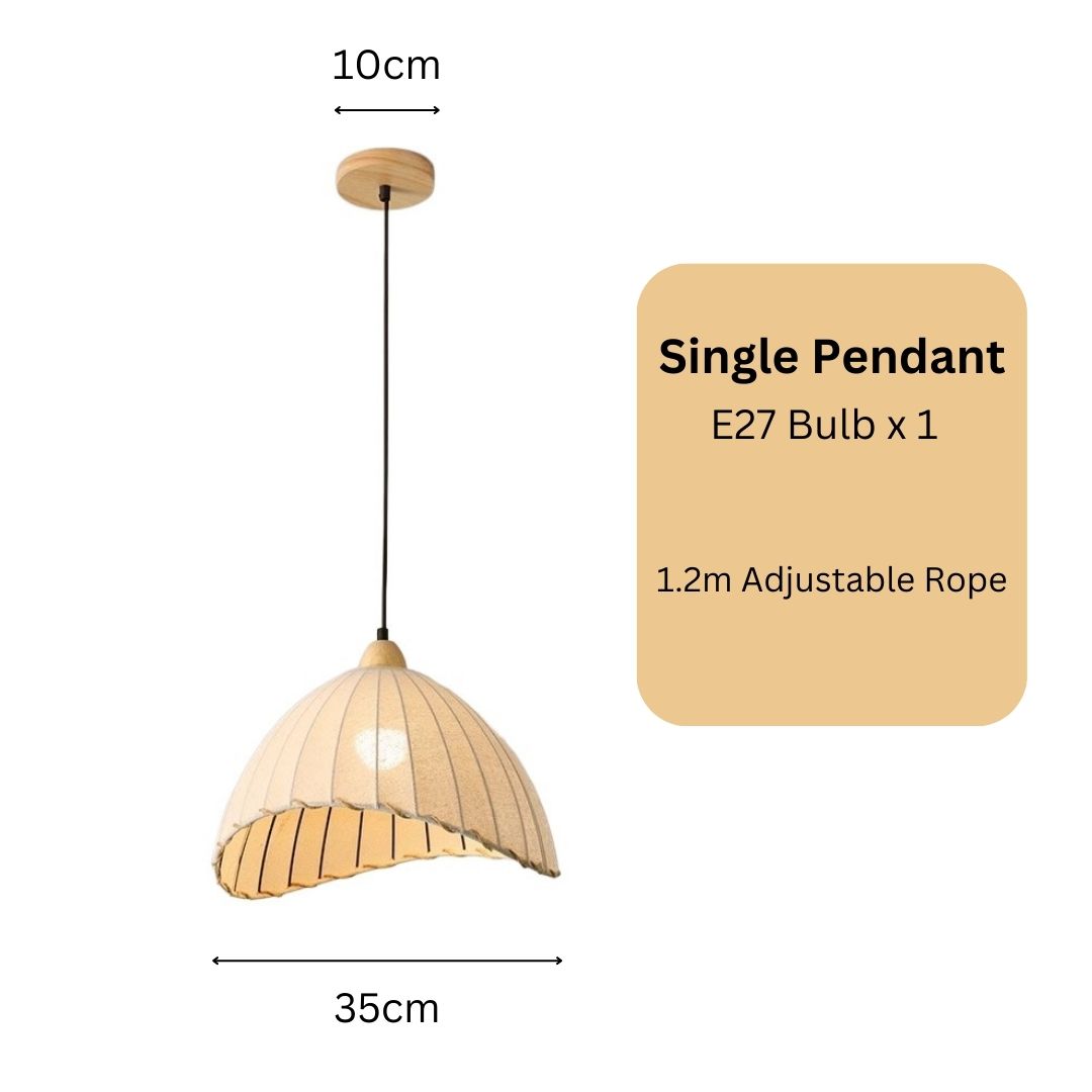 PLH Japanese Retro Rattan Wabi-Sabi Style Pendant Light with E27 Tri Tone Bulb