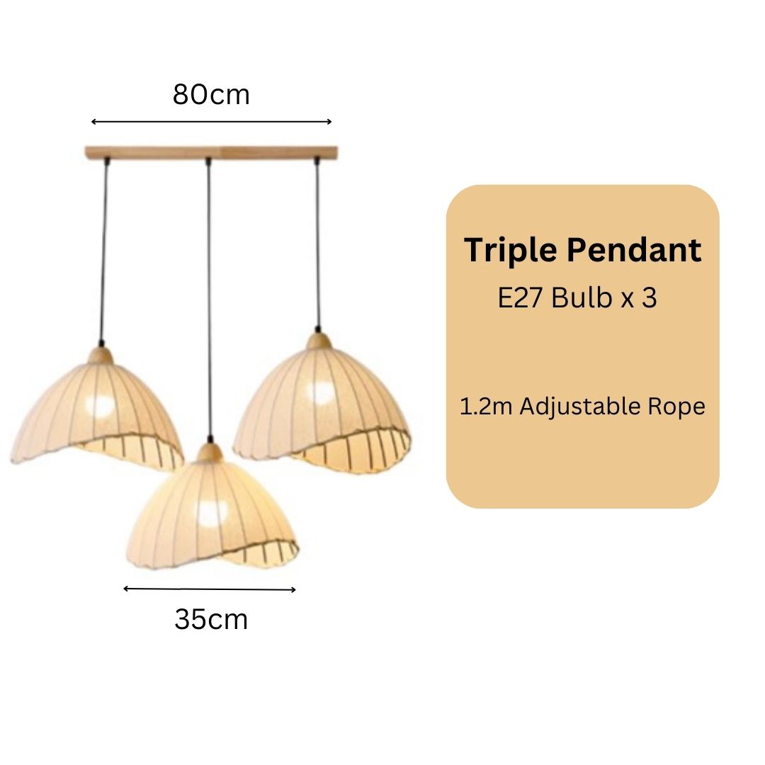 PLH Japanese Retro Rattan Wabi-Sabi Style Pendant Light with E27 Tri Tone Bulb
