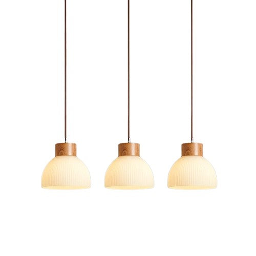 PLH Wooden Surface Mount Glass & Wood Pendant Light with E27 Light Bulb Tri Tone