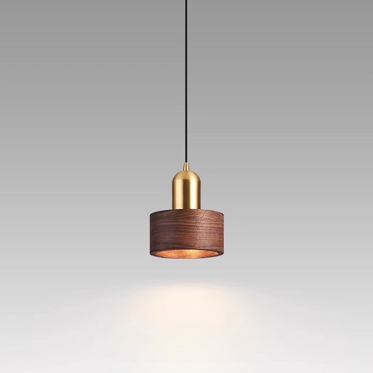 PLH Bedroom Bedside Retro Wooden and Copper Pendant Light with E27 Bulb