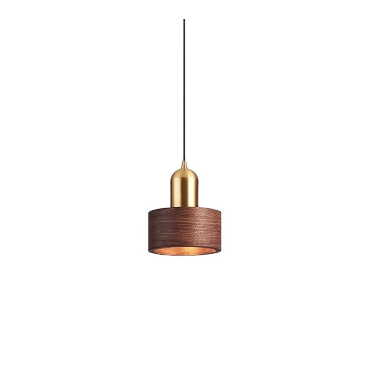 PLH Bedroom Bedside Retro Wooden and Copper Pendant Light with E27 Bulb