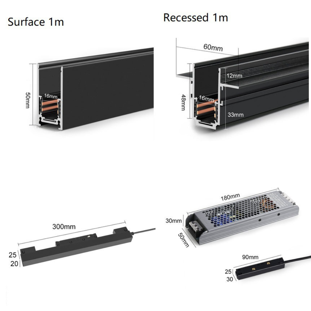 PLH Magnetic Track Light System with D48V Safety Voltage OSRAM Light Fittings and Recessed/Surface Track