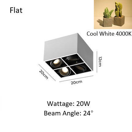 PLH Square 4 Head Trunk Surface Mount Ceiling Spotlight with Aperture and Angle Adjustment