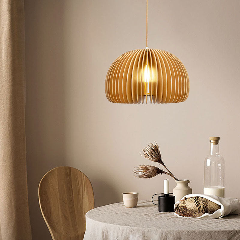 PLH Pumpkin Wooden Bali Style Pendant Light