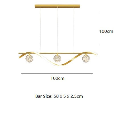 PLH MDRN Horizontal Pendant Dining Light with Crystal Ball Tri Tone