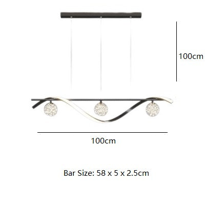 PLH MDRN Horizontal Pendant Dining Light with Crystal Ball Tri Tone