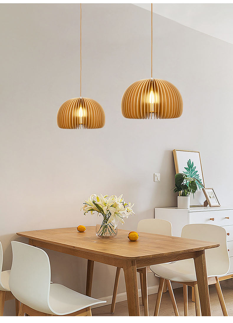 PLH Pumpkin Wooden Bali Style Pendant Light