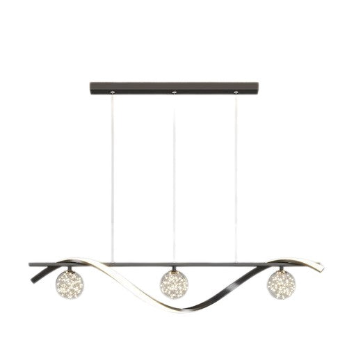 PLH MDRN Horizontal Pendant Dining Light with Crystal Ball Tri Tone