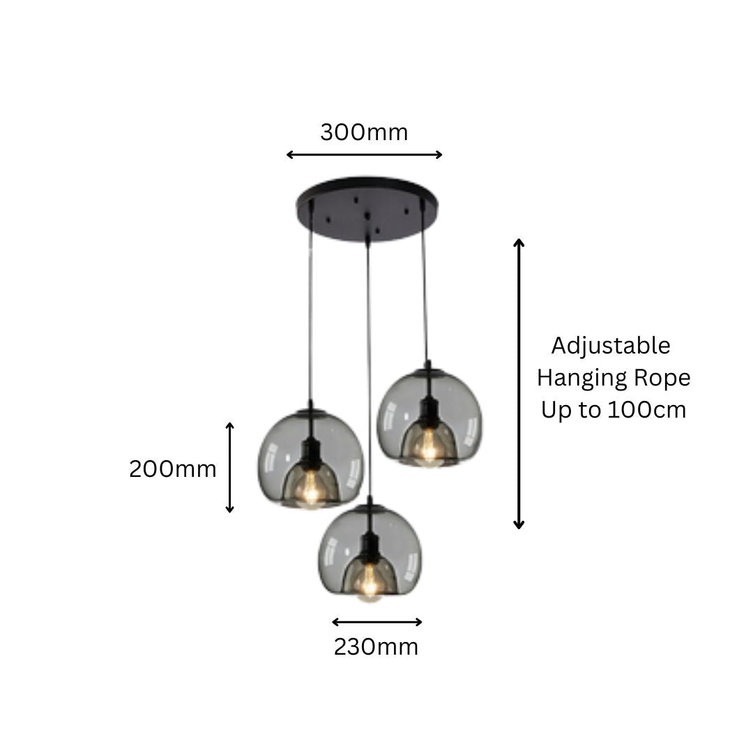 PLH LUX Crystal Glass Dining Pendant Light with E27 Tri Tone Bulb