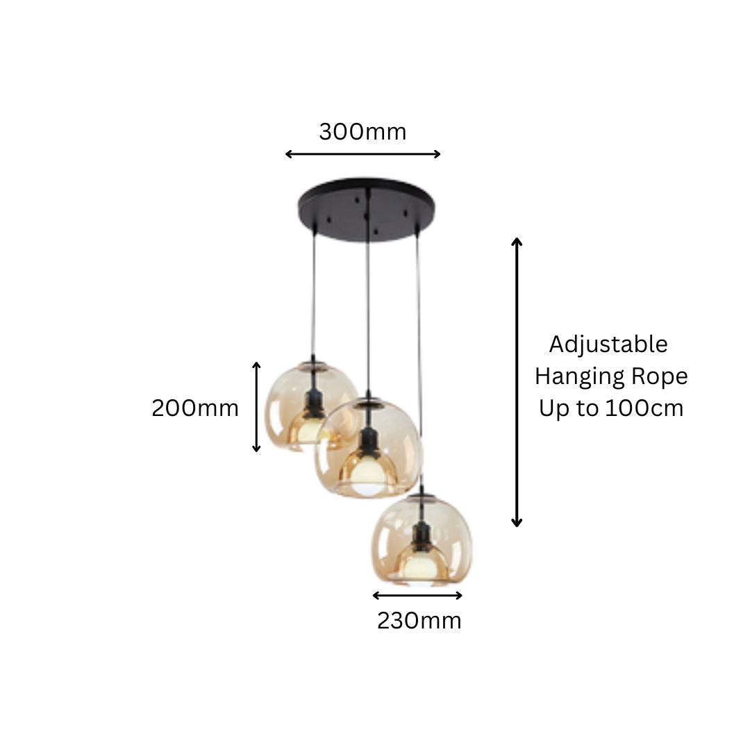 PLH LUX Crystal Glass Dining Pendant Light with E27 Tri Tone Bulb