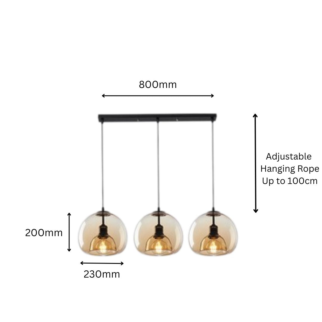 PLH LUX Crystal Glass Dining Pendant Light with E27 Tri Tone Bulb