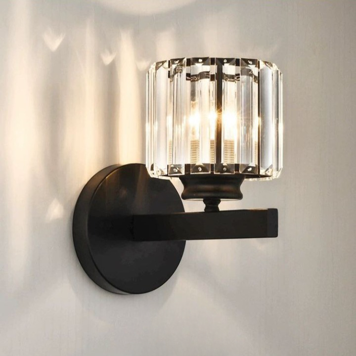 PLH Modern Contemporary Crystal Glass Wall Light with E27 Warm 3000K Bulb